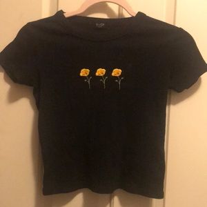Brandy 3 yellow flowers black baby tee